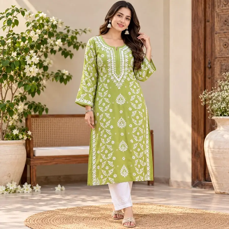 Pista-Rayon panel zikzag kurta