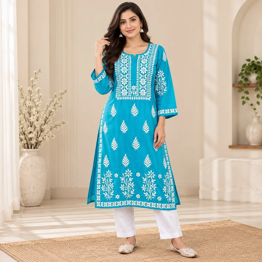 Powder Blue Rayon fabric Daman  Kurti