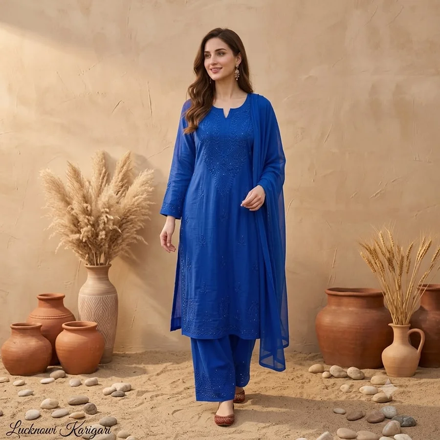 Royel Blue Alifa Rayon 3PSC set with Mukesh work