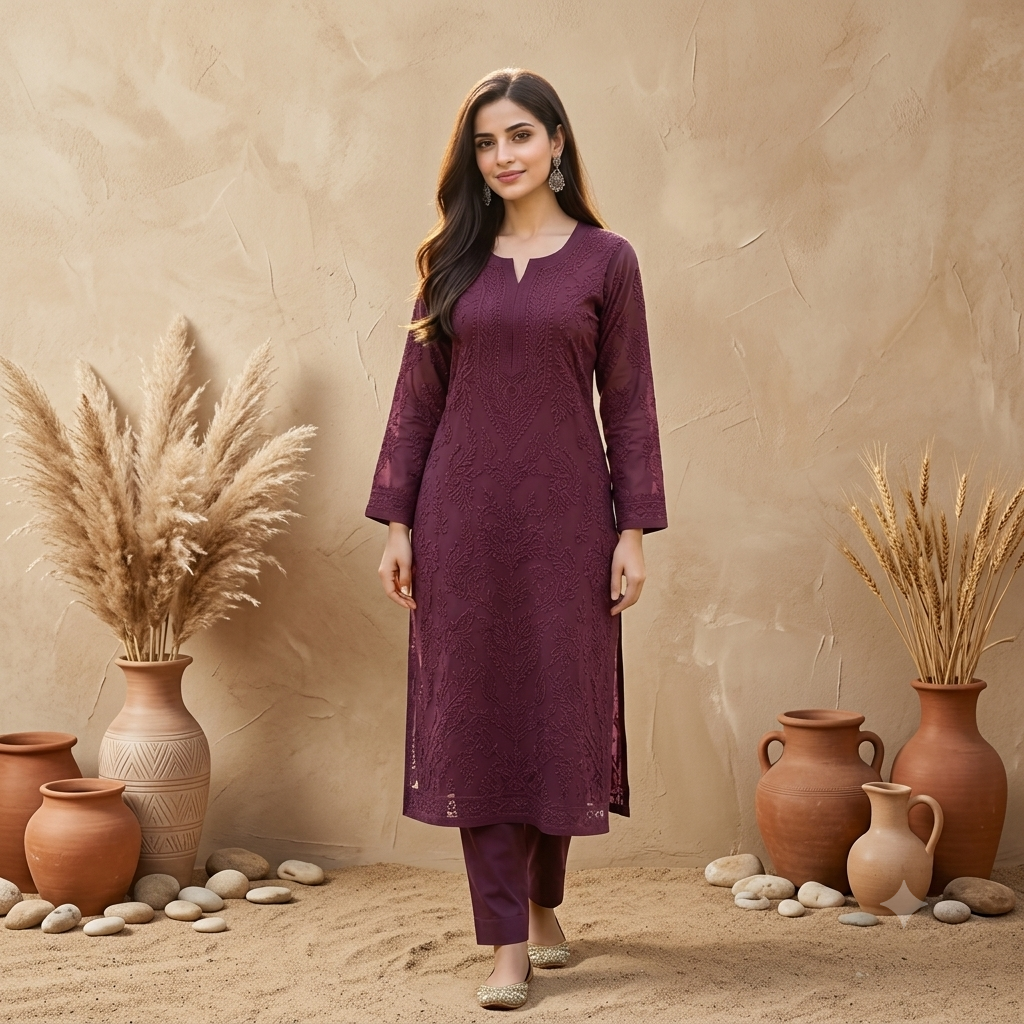 Graps Pink Color  Embroidered Georgette Kurta with Inner