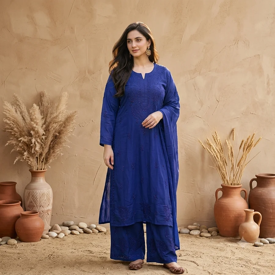 Blue Alifa Rayon  3 Psc Set